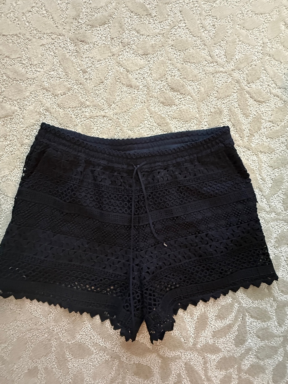 Lauren Ralph Lauren Black Crochet High-Rise Drawstring Shorts